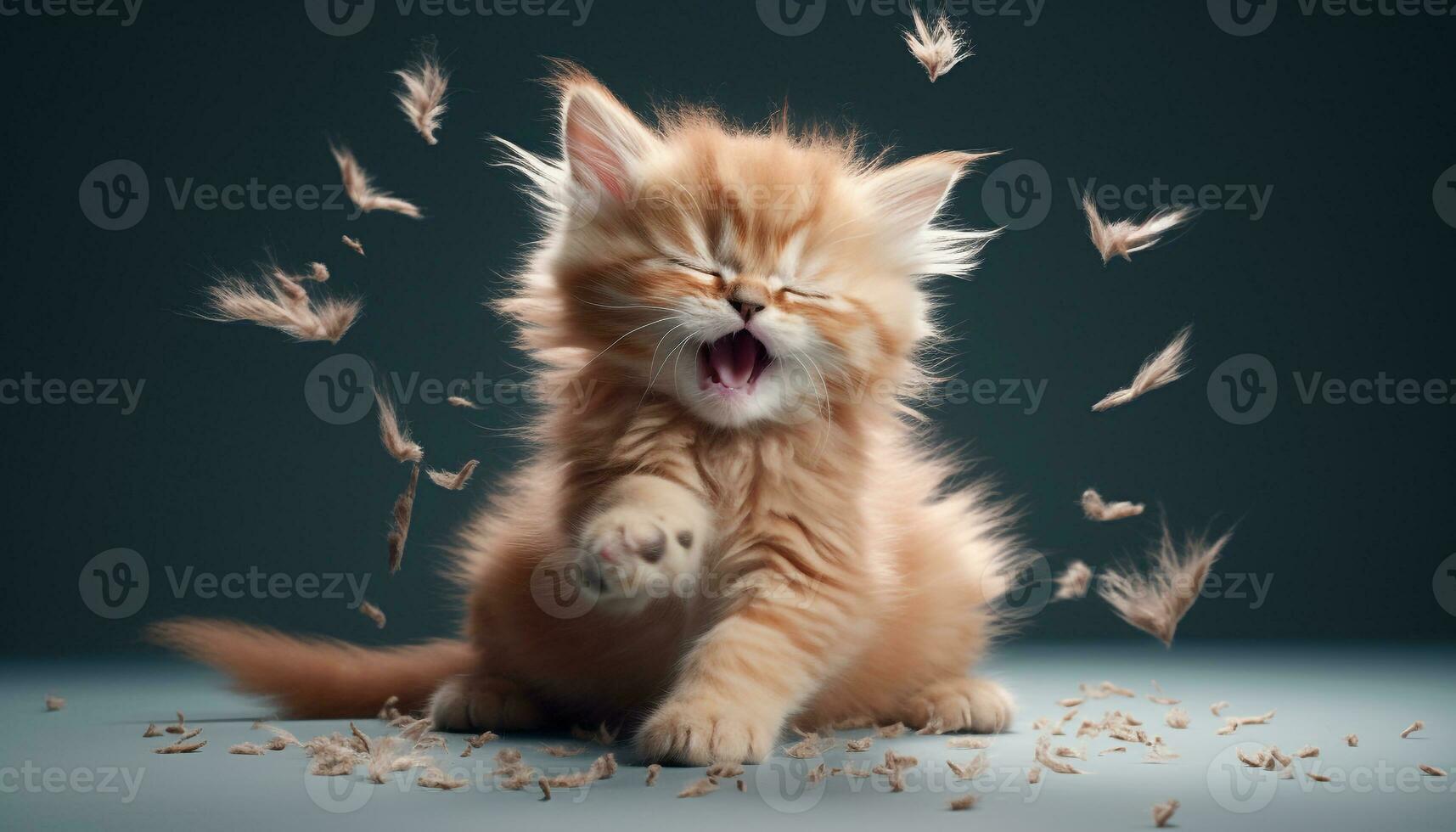 Cute kitten playing with toy, fluffy fur, charming and playful generated by AI photo