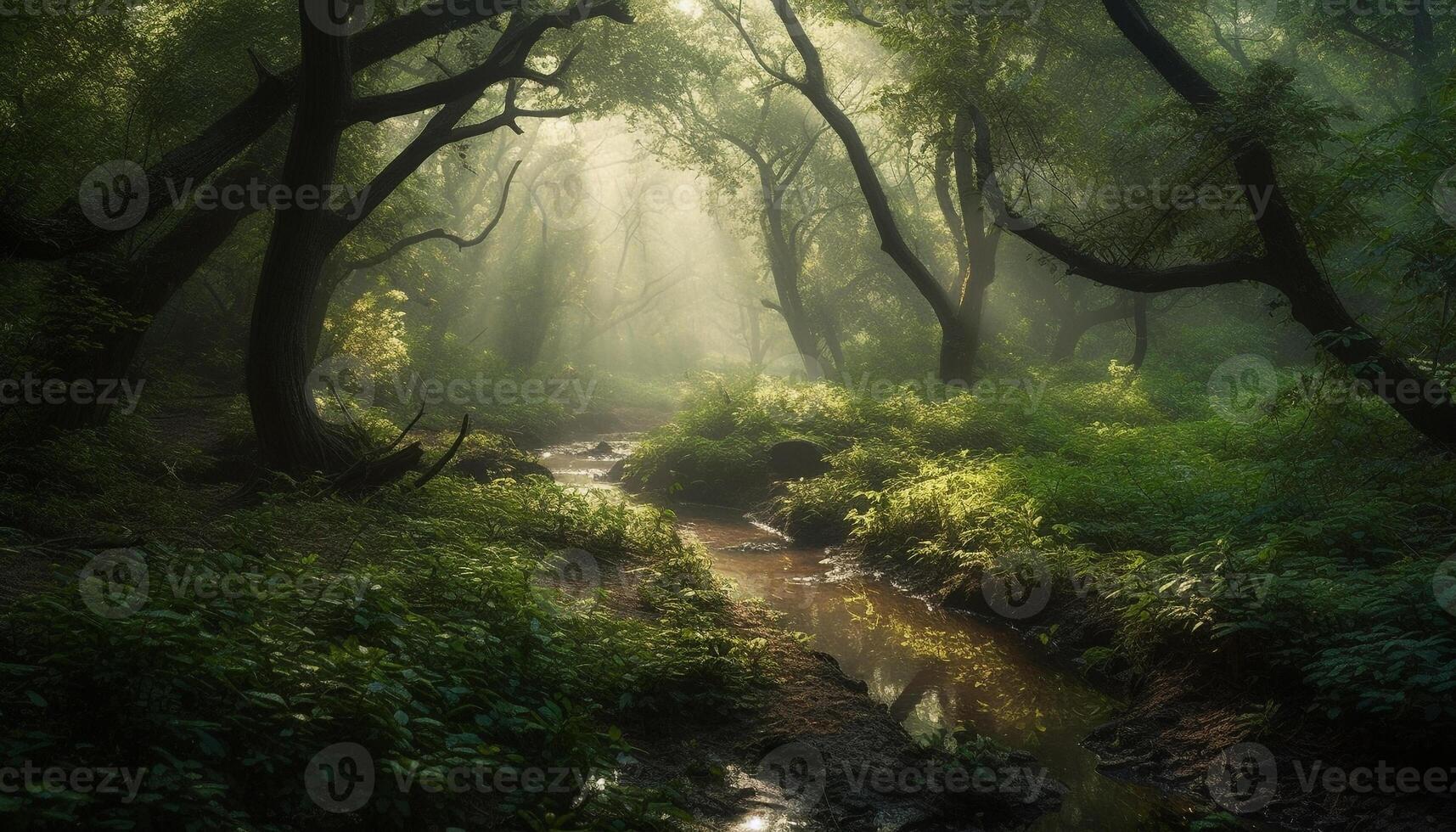 misterioso niebla mantas tranquilo bosque, revelador naturaleza encantador belleza generado por ai foto