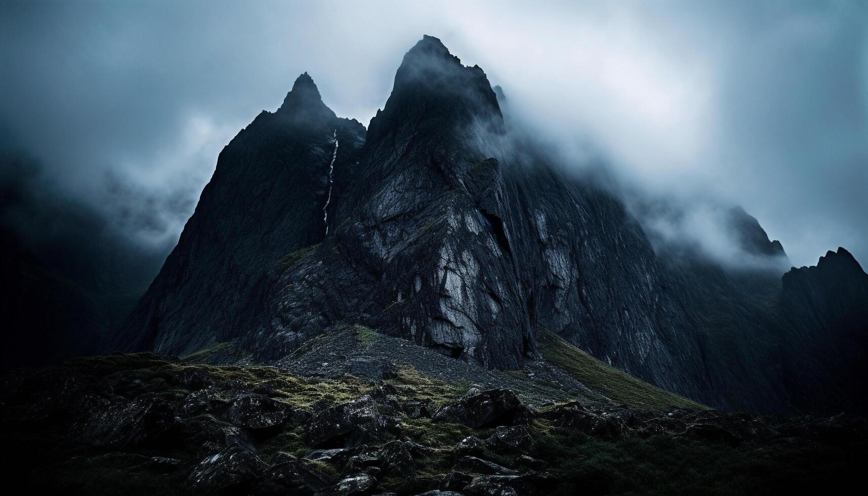 majestuoso montaña cima, cielo alto, naturaleza belleza en panorámico paisaje generado por ai foto