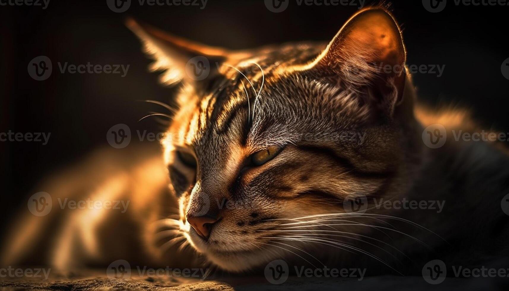 linda gatito con a rayas pelo, dormido pacíficamente en naturaleza generado por ai foto