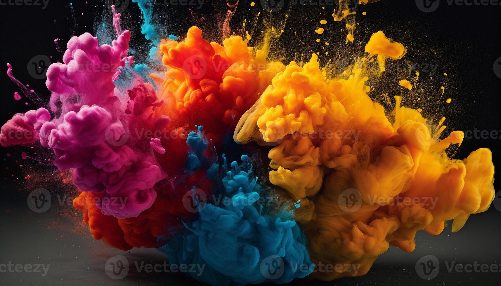 Abstract paint in motion, colors exploding, wave of water blue generated by AI photo