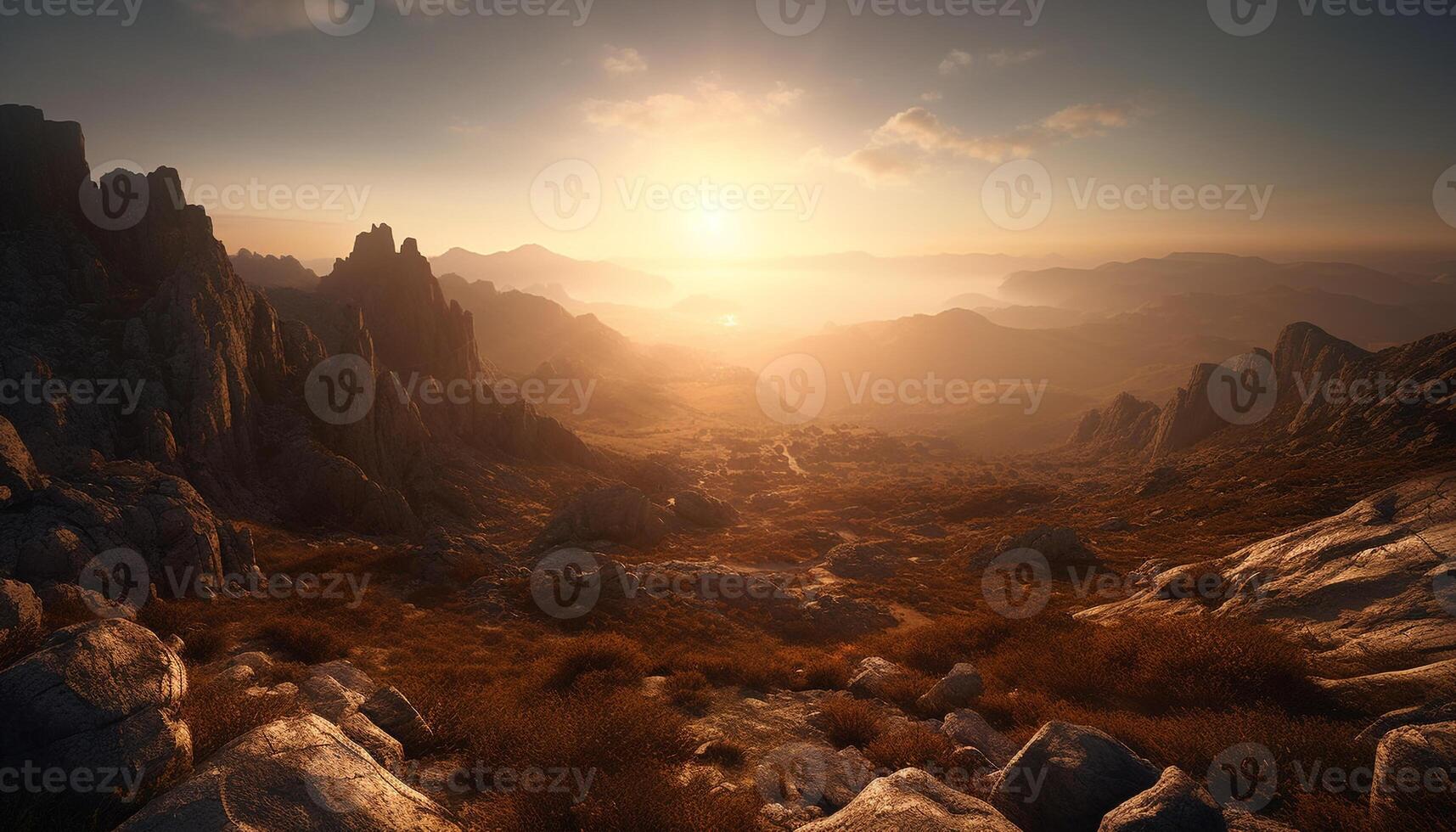 Majestic mountain peak, tranquil sunset, nature beauty in outdoor landscape generated by AI photo