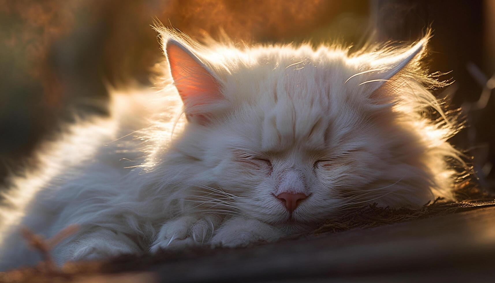 Cute kitten sleeping, fluffy fur, whisker close up, small animal resting generated by AI photo