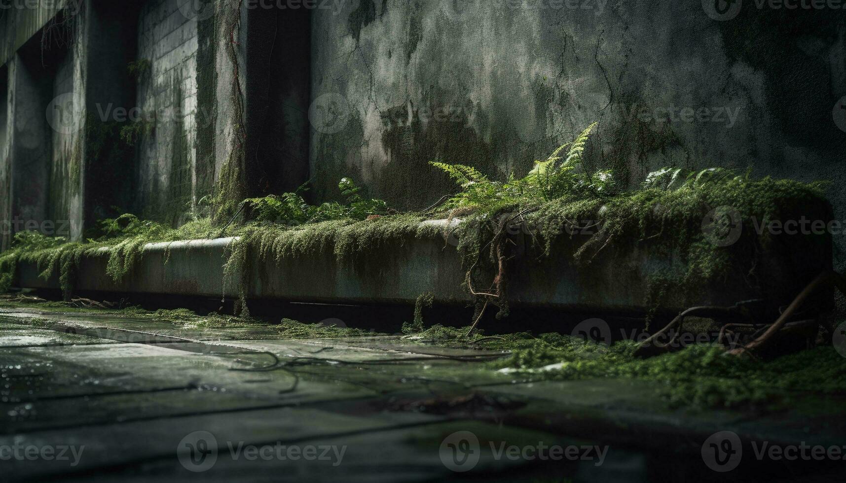 escalofriante antiguo ruina en oscuro bosque, naturaleza misterio generado por ai foto