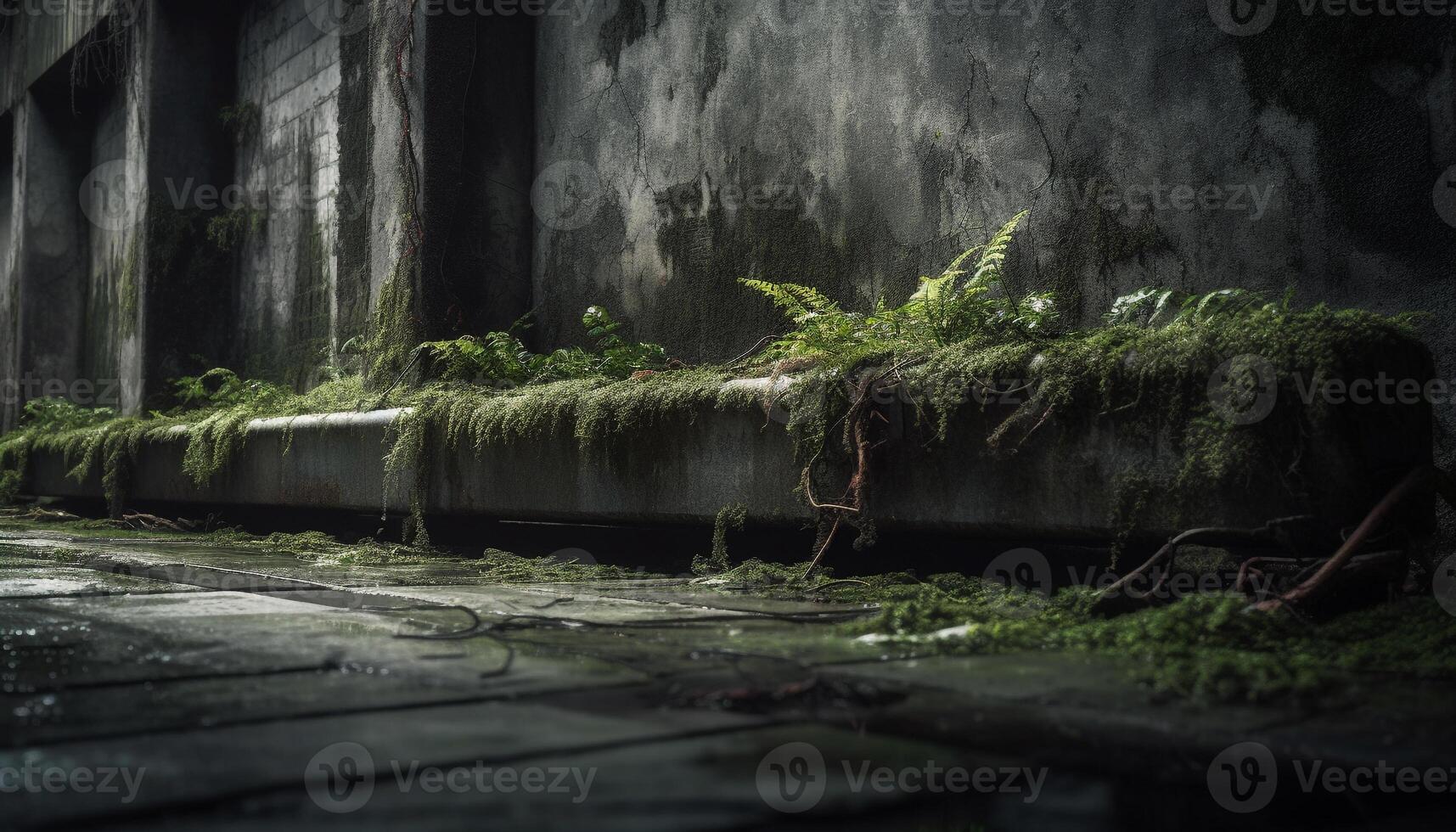 Spooky old ruin in dark forest, nature mystery generated by AI photo