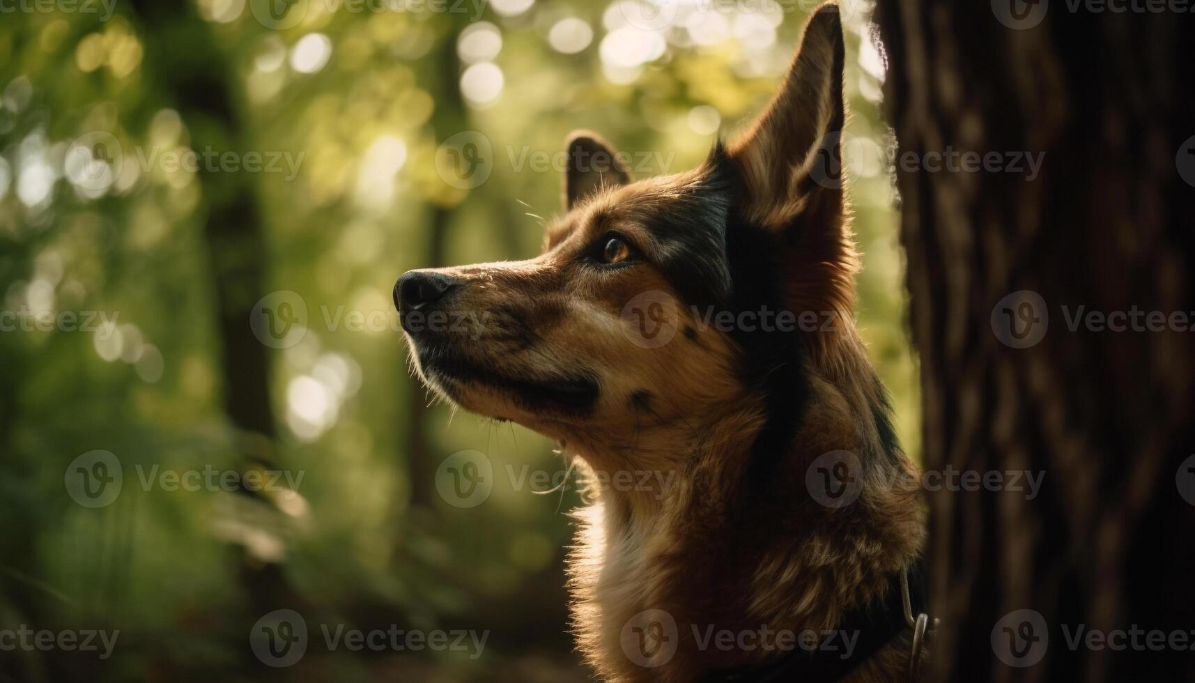 A cute German Shepherd puppy sitting in the green grass generated by AI photo