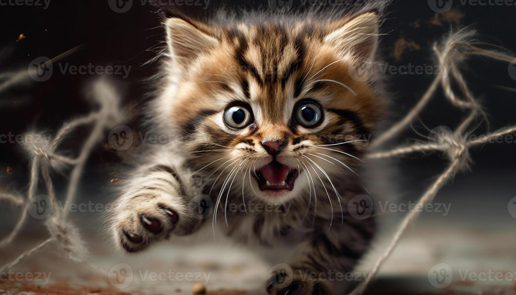 Cute kitten playing with toy, staring with playful eyes generated by AI photo