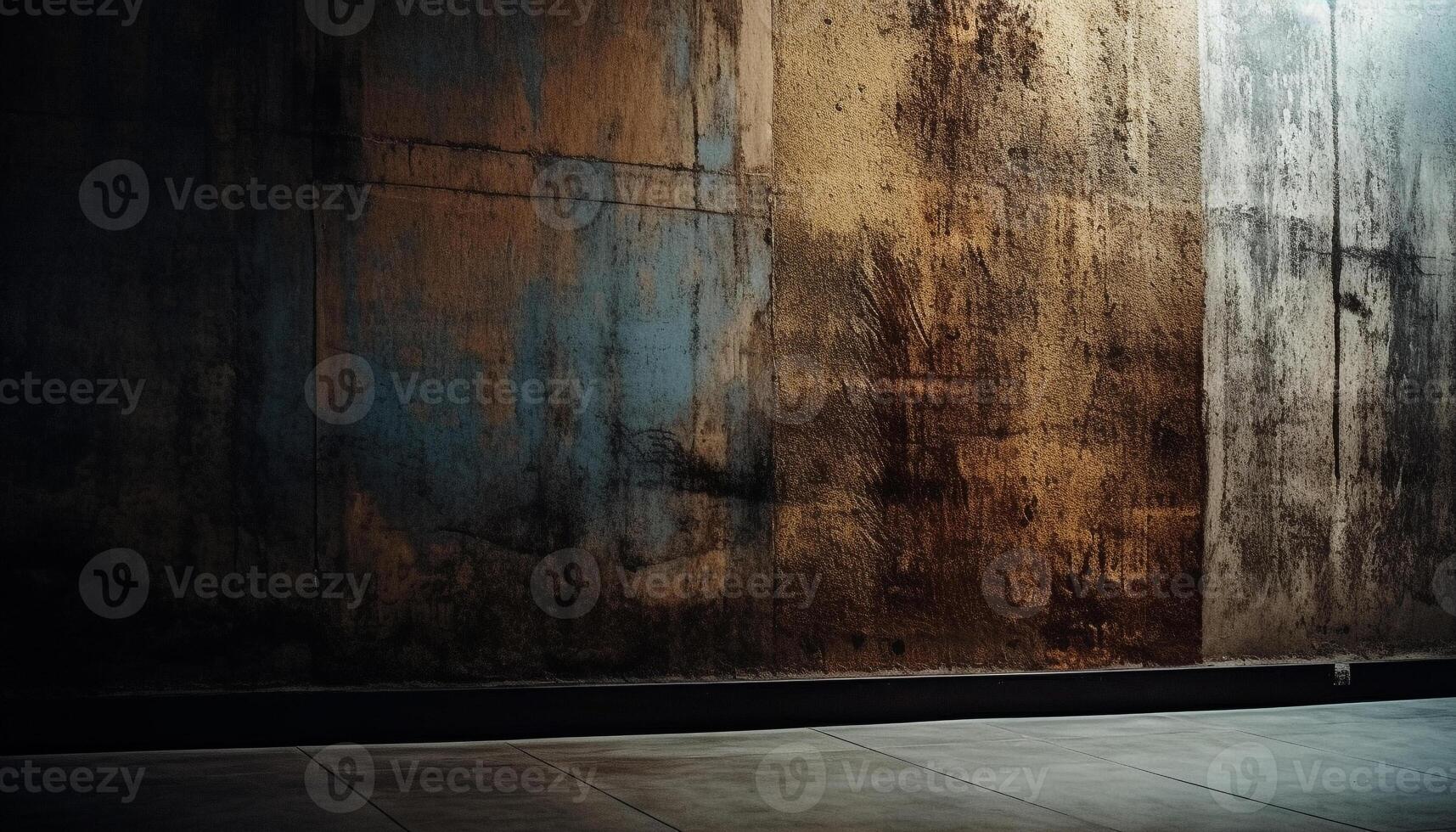 Dark, old building feature with dirty, stained, rusty metal backdrop generated by AI photo