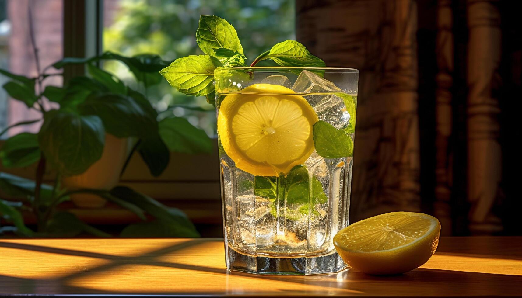 Fresh lemonade, a refreshing summer drink with citrus and mint generated by AI photo