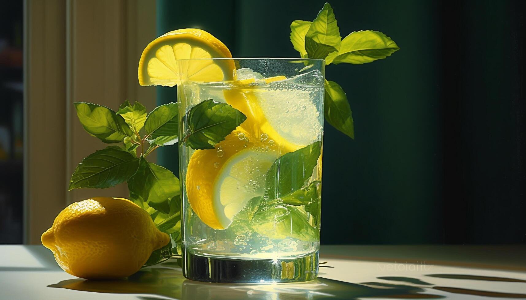 Fresh lemonade, a refreshing drink for a hot summer day generated by AI photo
