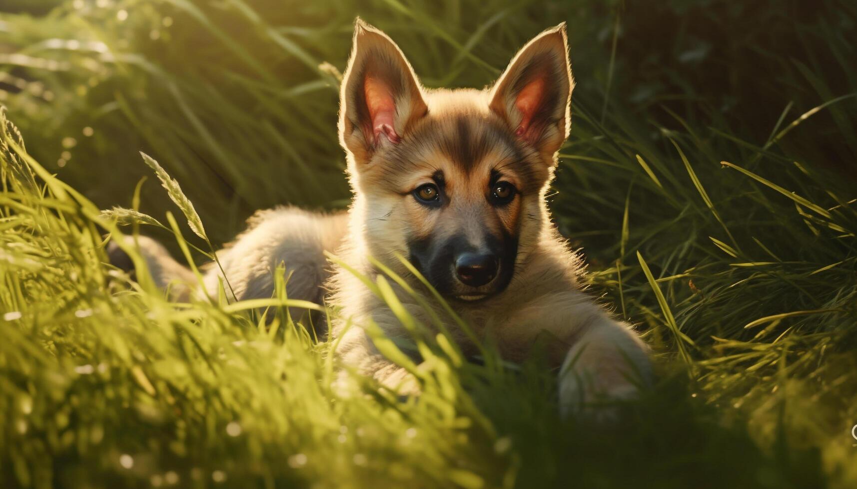 Cute puppy playing in the grass, enjoying nature beauty generated by AI photo
