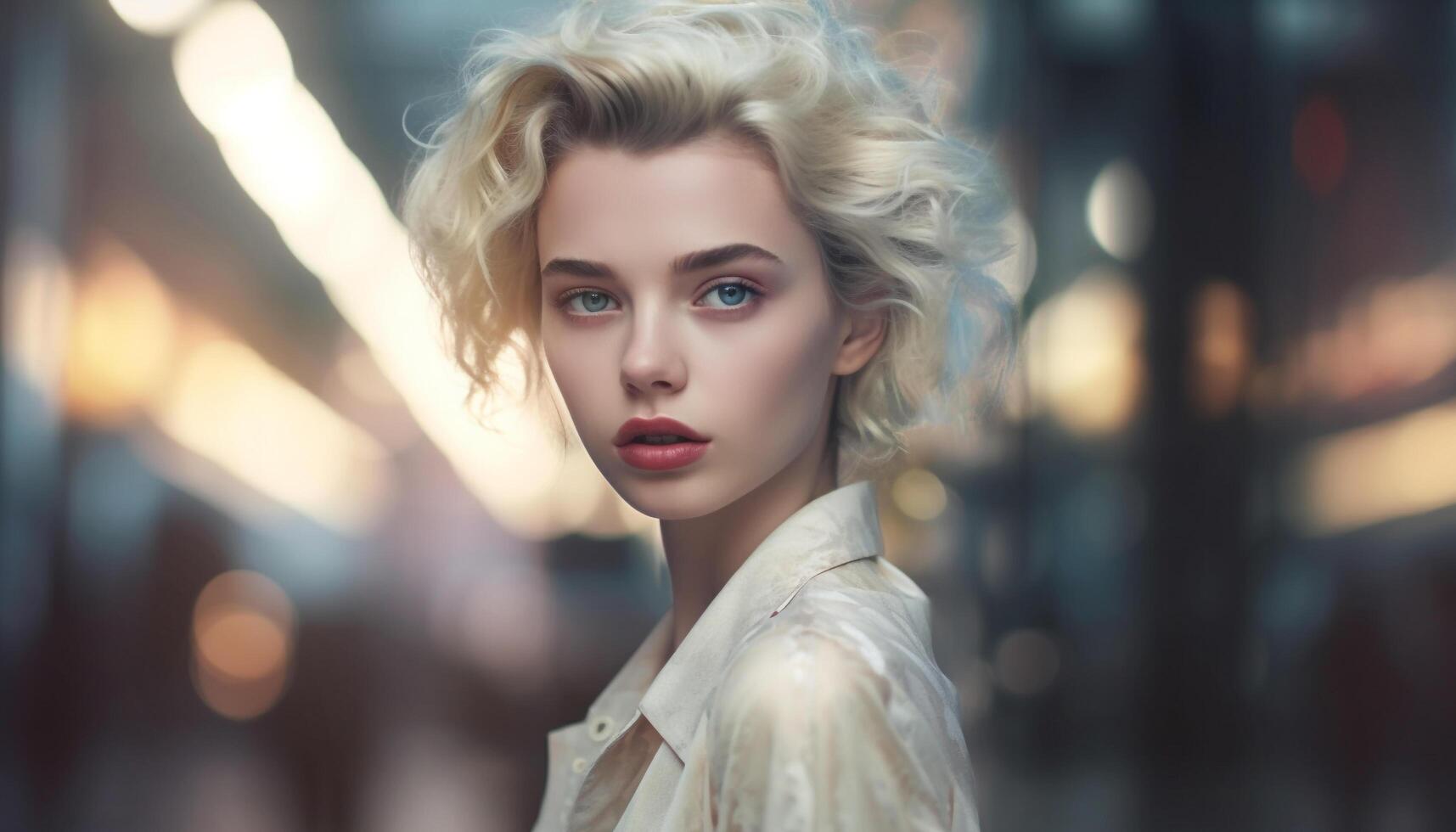 Young adult woman, beauty and elegance in fashionable city life generated by AI photo
