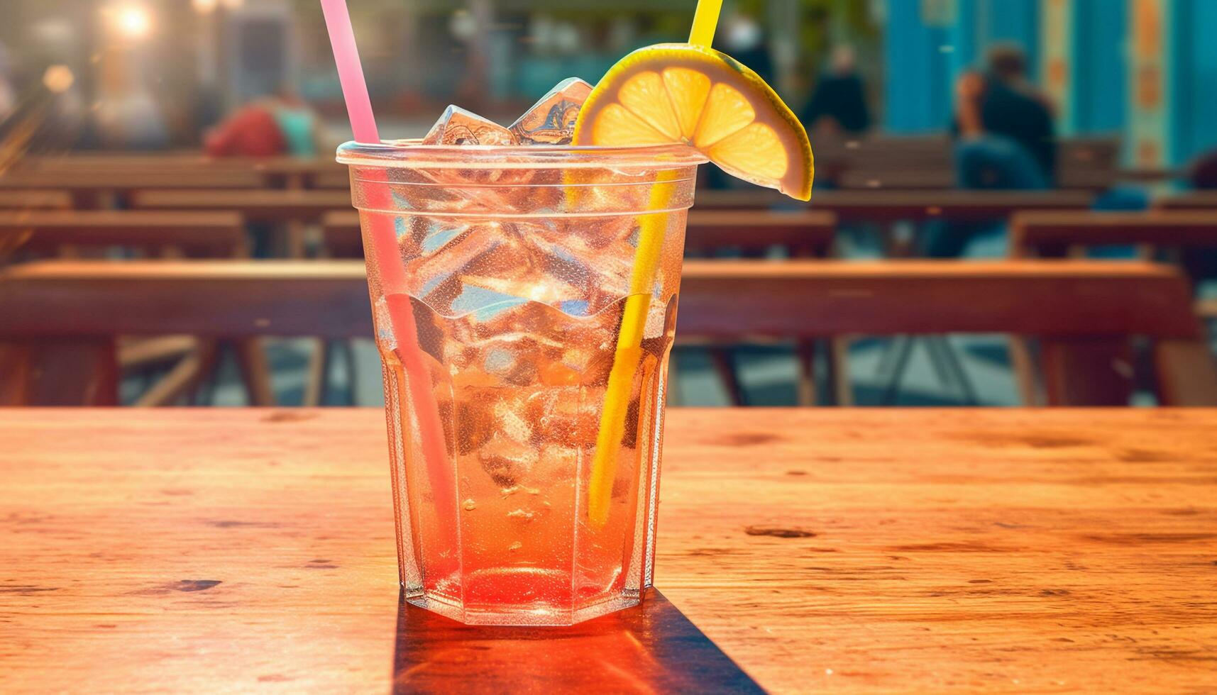 Refreshing summer cocktail on wooden table with fresh fruit generated by AI photo