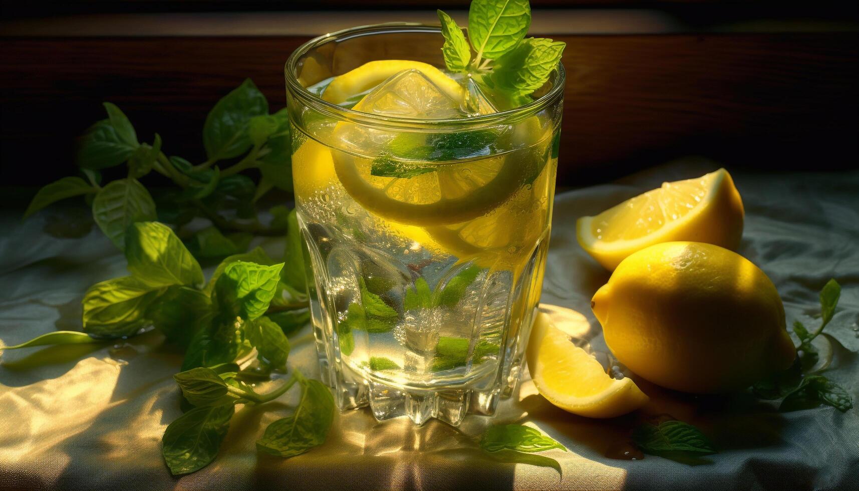 Refreshing summer cocktail with citrus fruit and mint leaf generated by AI photo