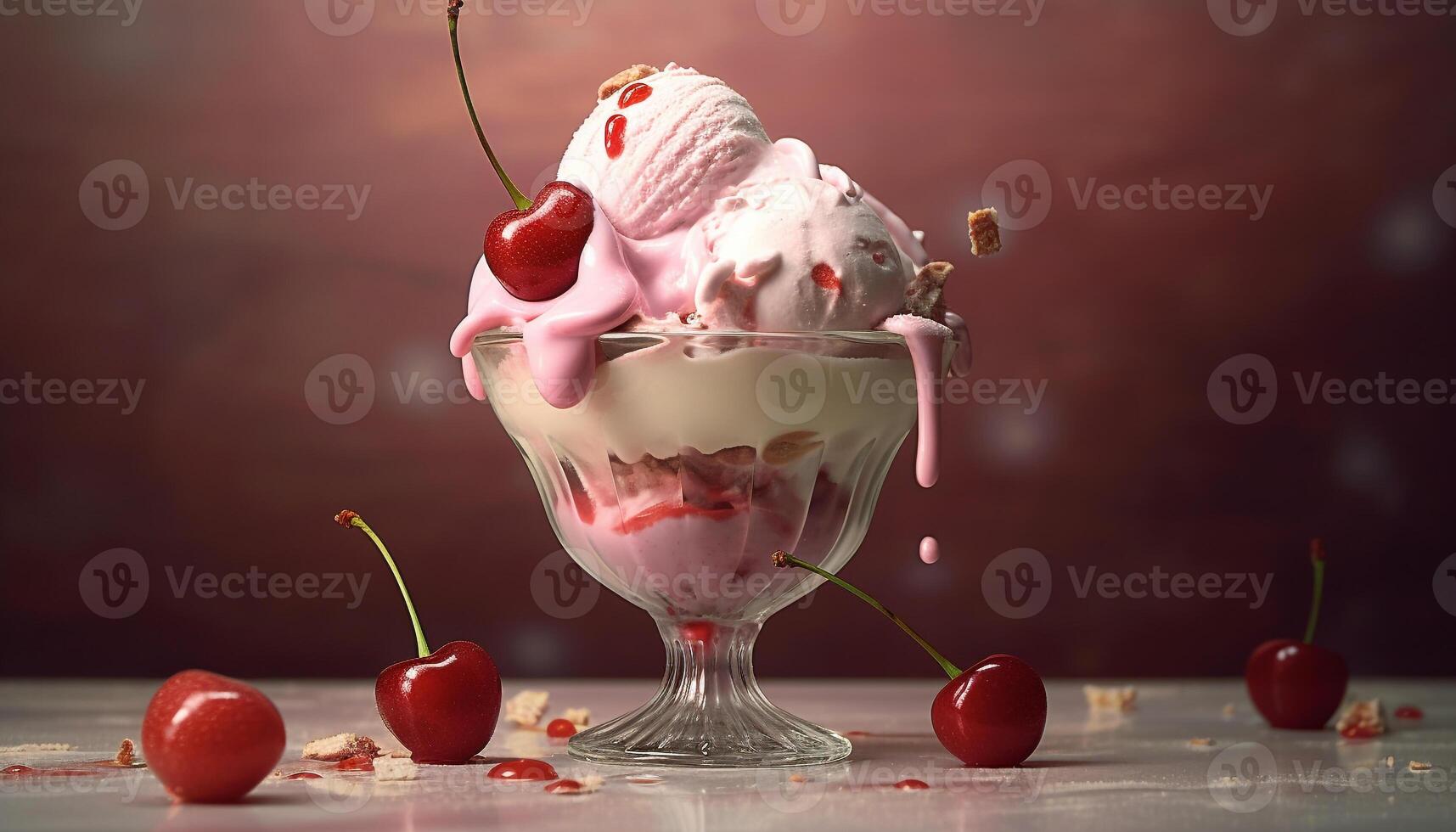 Freshness and sweetness in a bowl of berry ice cream generated by AI photo