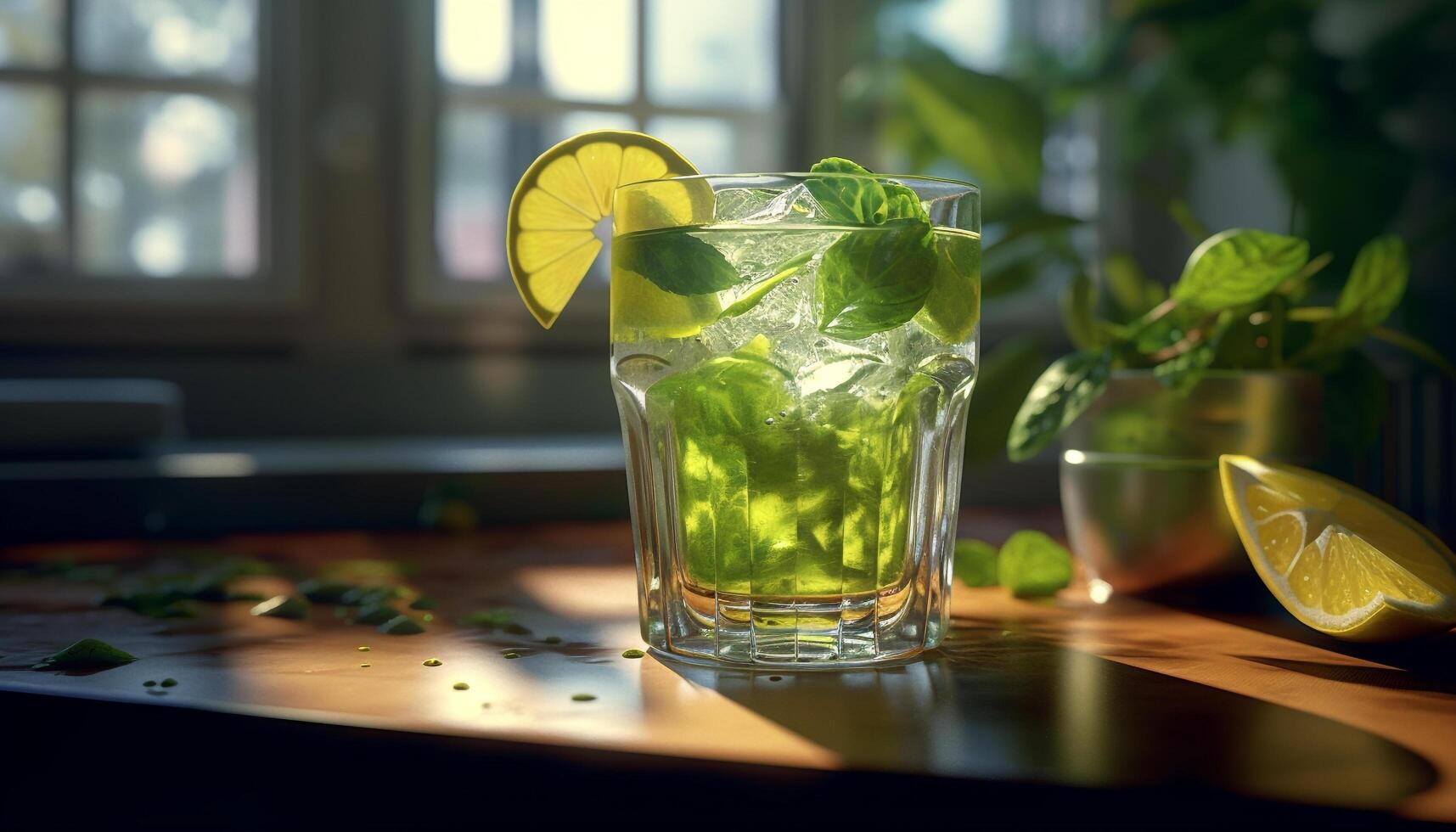 Refreshing summer mojito cocktail with citrus fruit and mint generated by AI photo