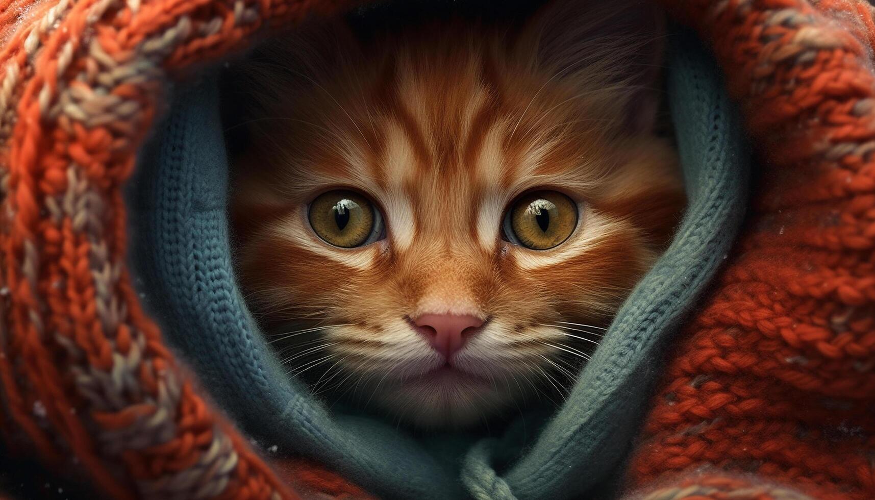 Cute kitten with fluffy fur, staring at camera outdoors generated by AI photo