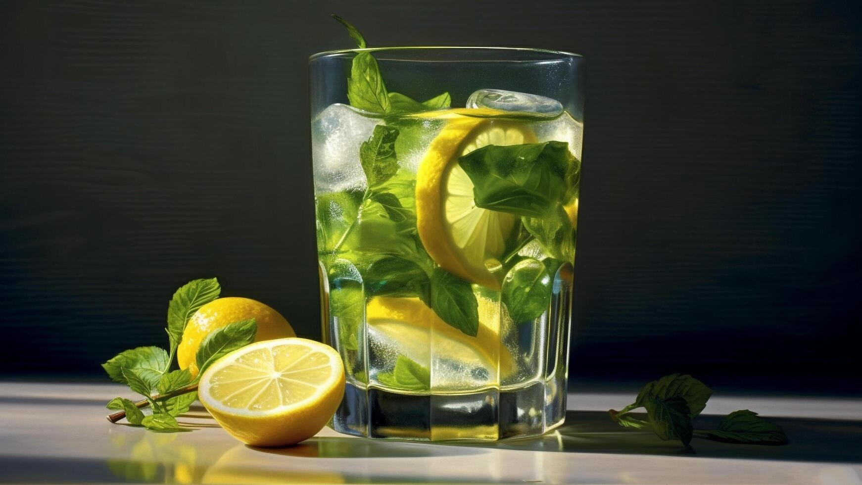 Fresh lemonade with mint leaf, served in a glass jug generated by AI photo