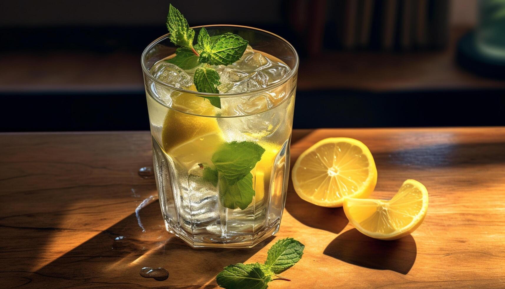 Refreshing summer cocktail with citrus fruit and mint leaf garnish generated by AI photo