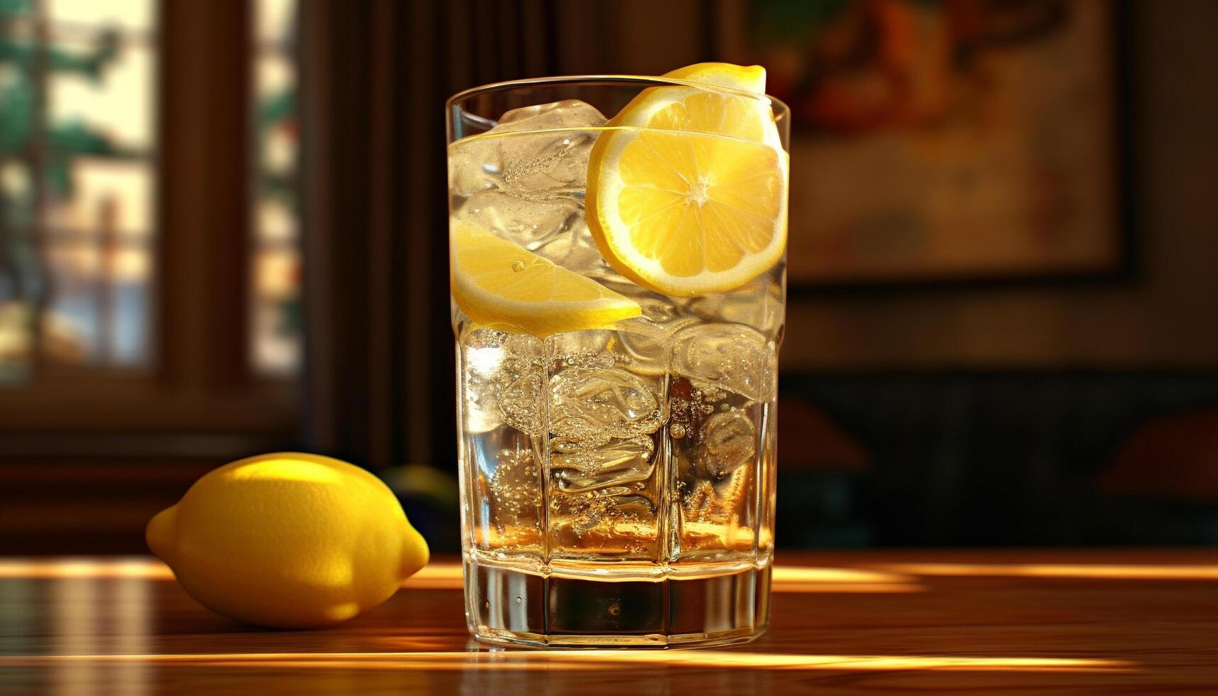 Refreshing lemonade on a wooden table, perfect for summer generated by AI photo