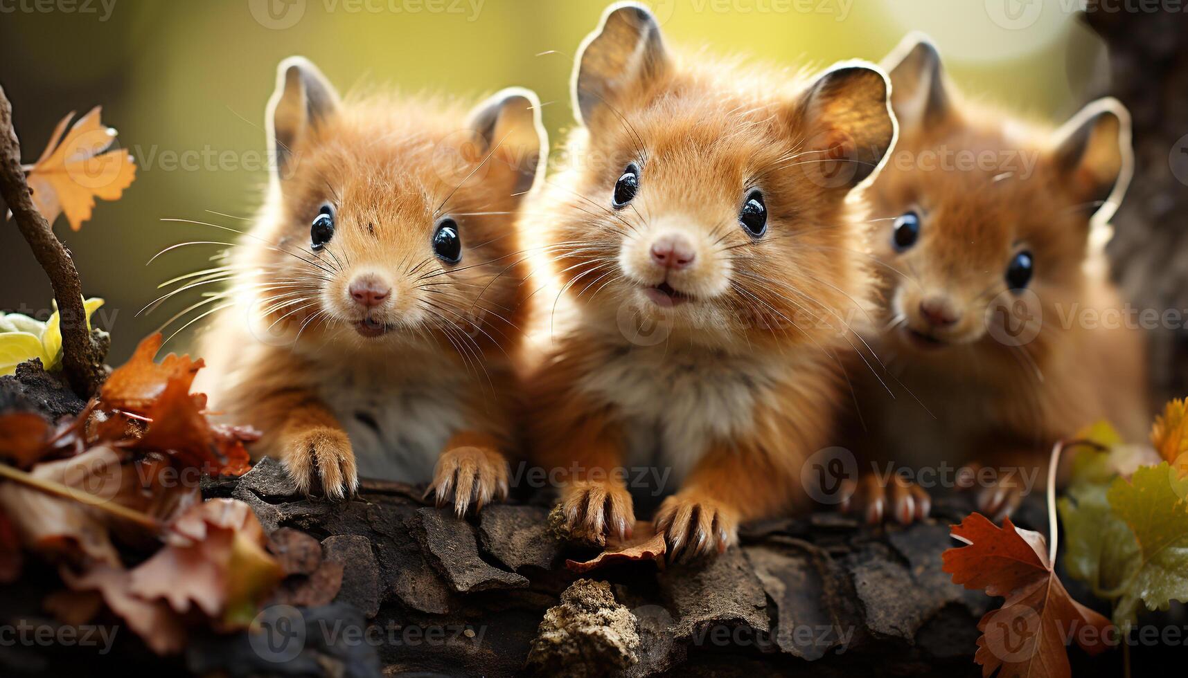 Cute small puppy sitting outdoors, playing with fluffy kitten generated by AI photo