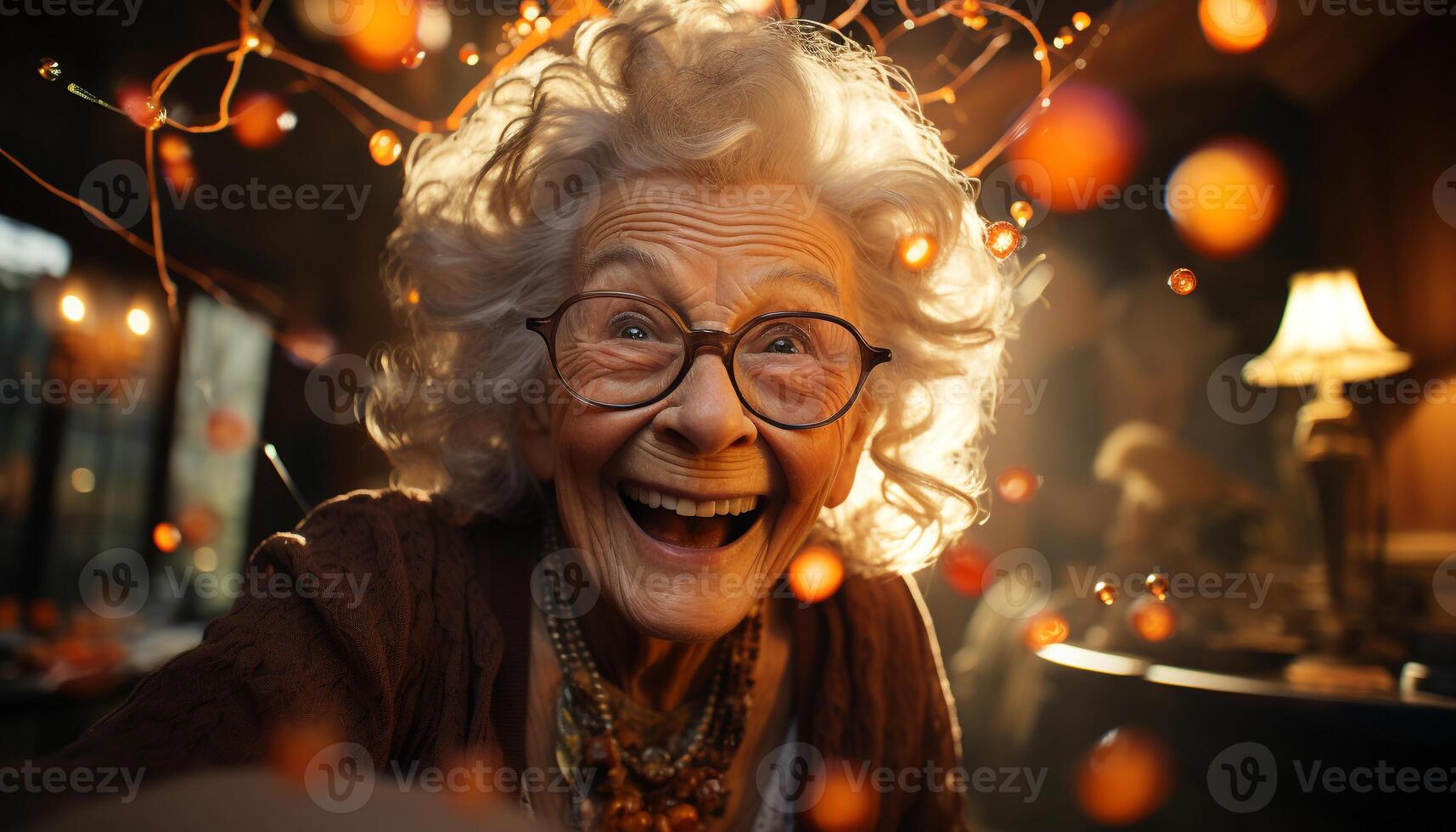 Smiling adult woman, happiness in celebration, portrait of joyful senior generated by AI photo