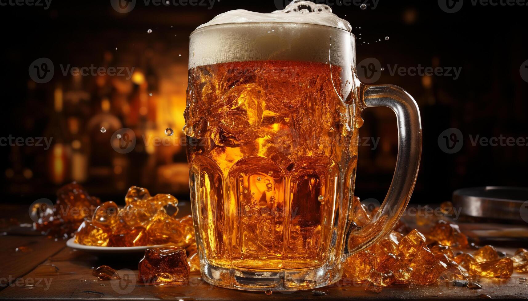 Freshness in a glass, golden liquid, frothy beer, refreshing drink generated by AI photo