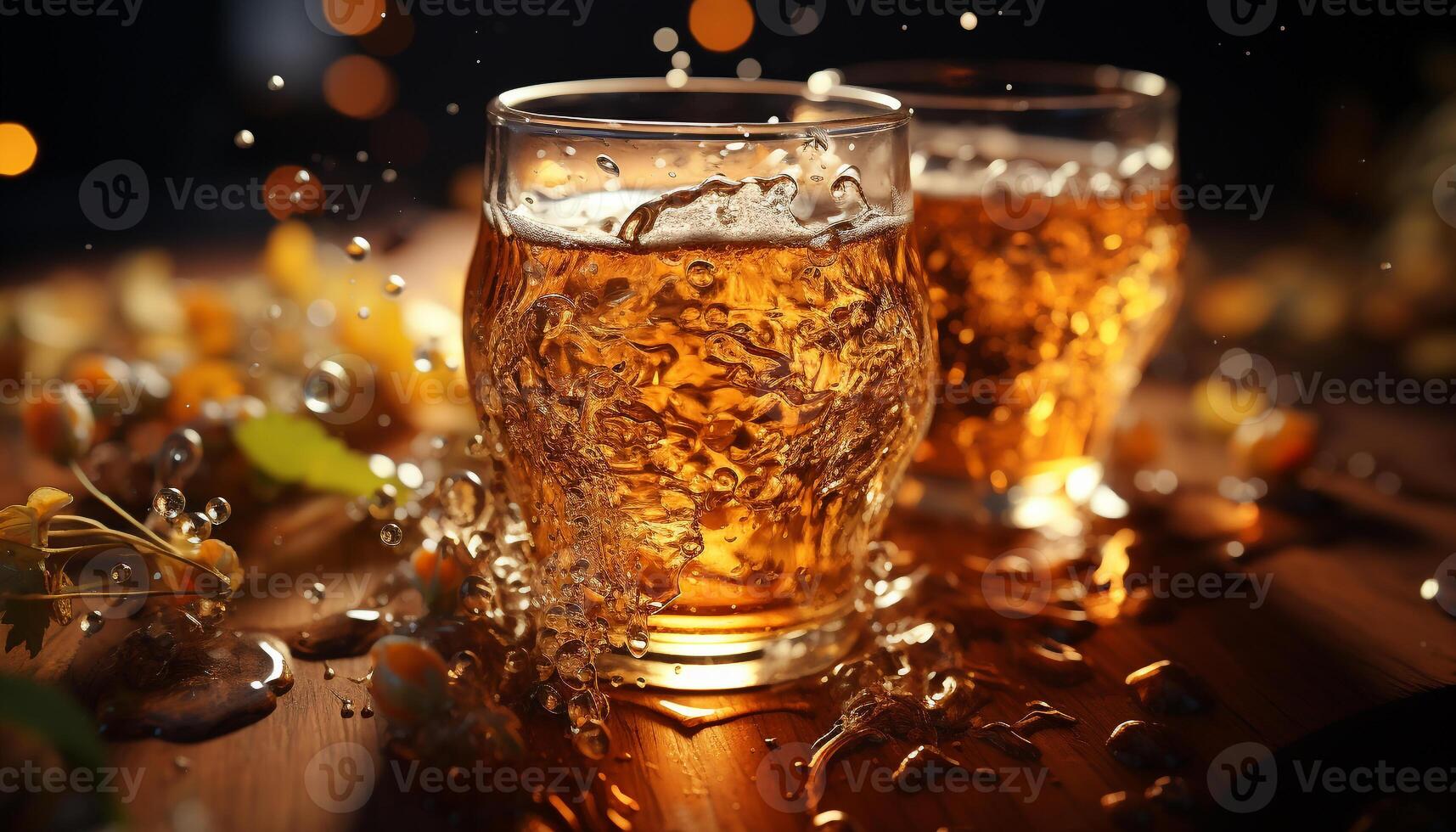 Celebration of freshness wet, frothy drink poured into beer glass generated by AI photo