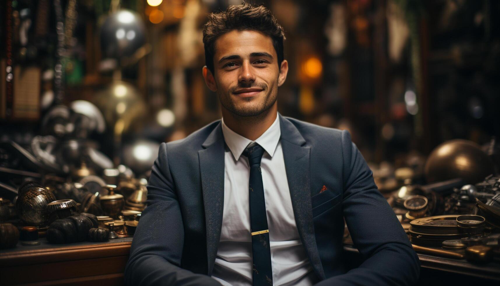 Confident businessman smiling, successful and elegant, looking at camera generated by AI photo
