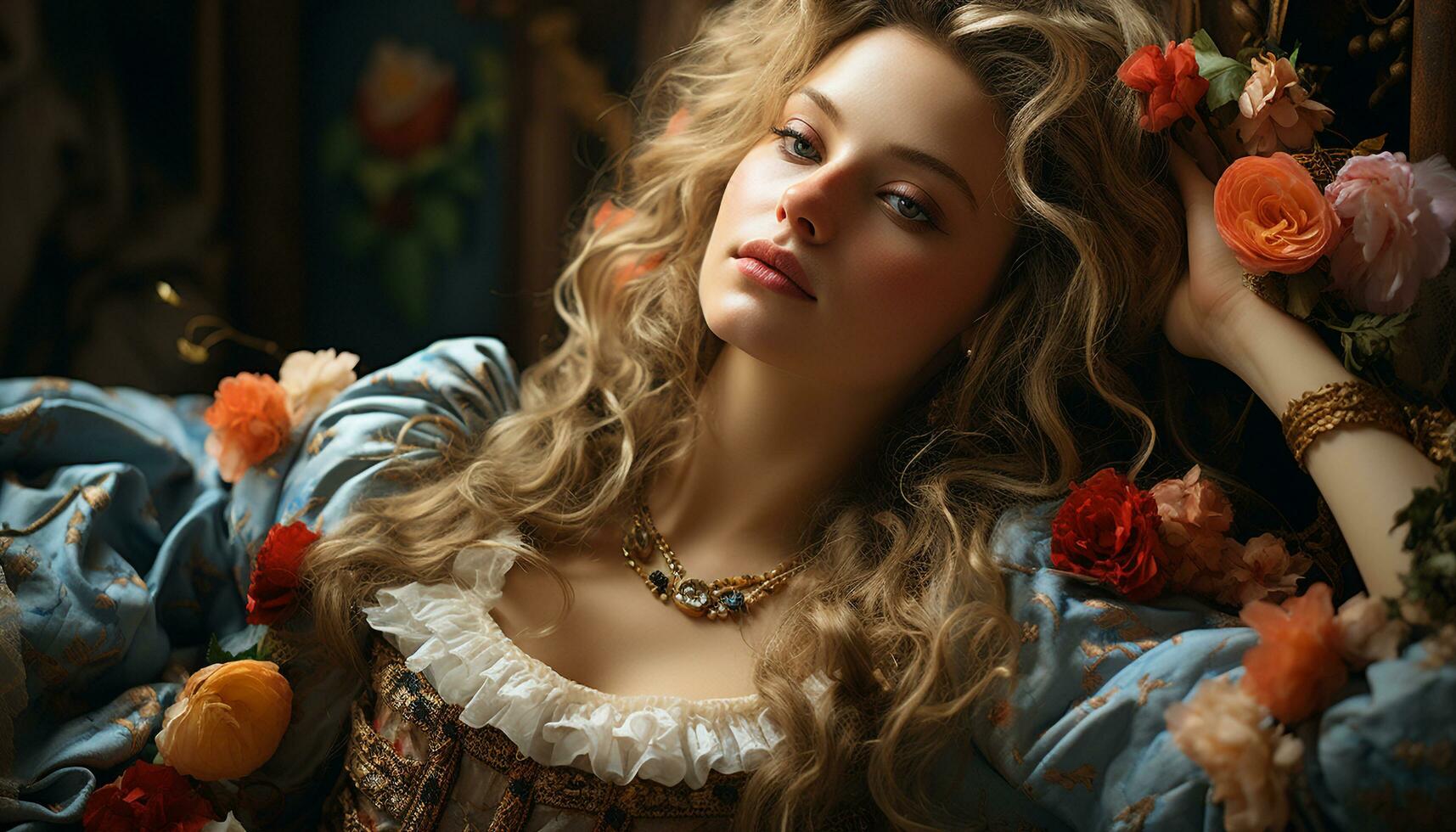 un hermosa Moda modelo con rubio pelo y elegancia en retrato generado por ai foto