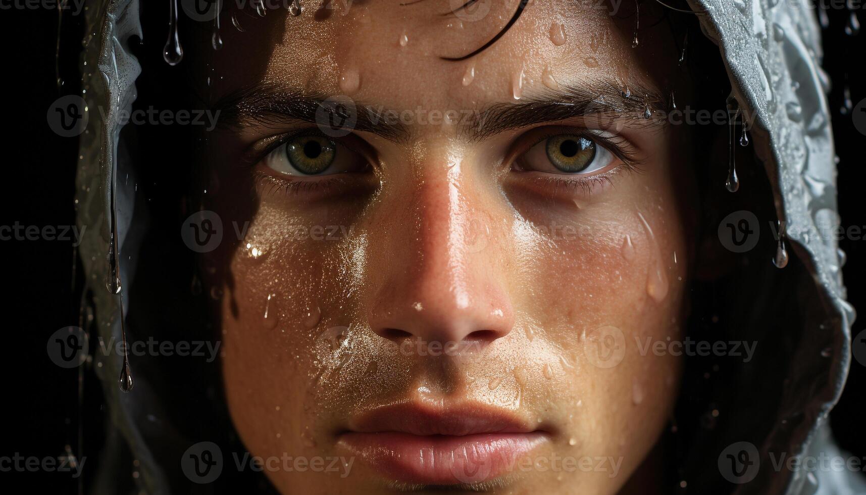 One wet woman, close up portrait, beauty looking at camera generated by AI photo