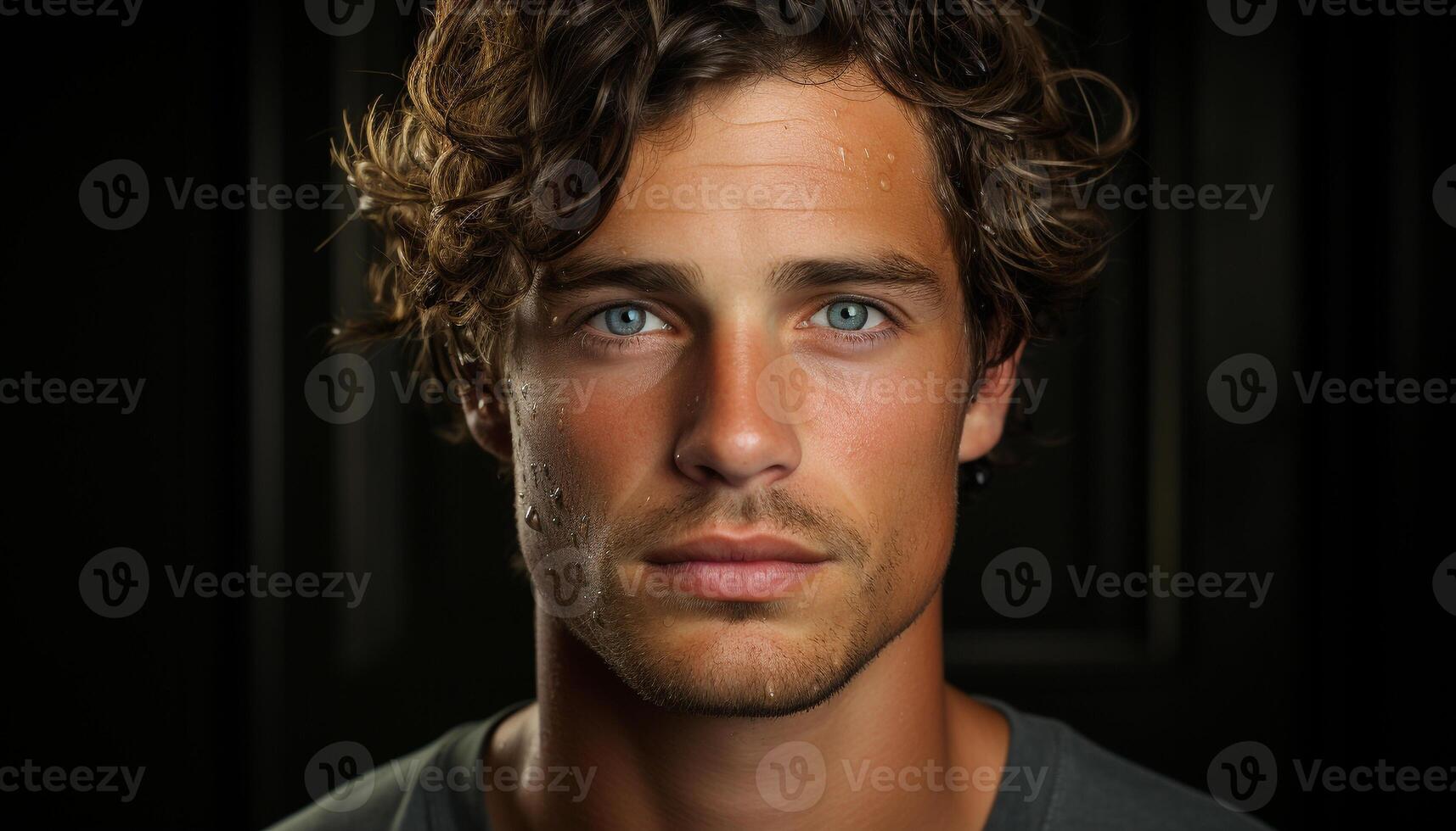 Young adult Caucasian man with brown hair, looking confidently at camera generated by AI photo