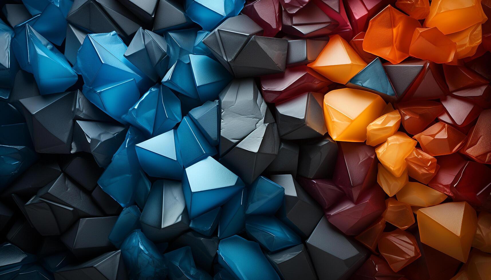 Abstract geometric shapes in vibrant colors stand out in chaos generated by AI photo