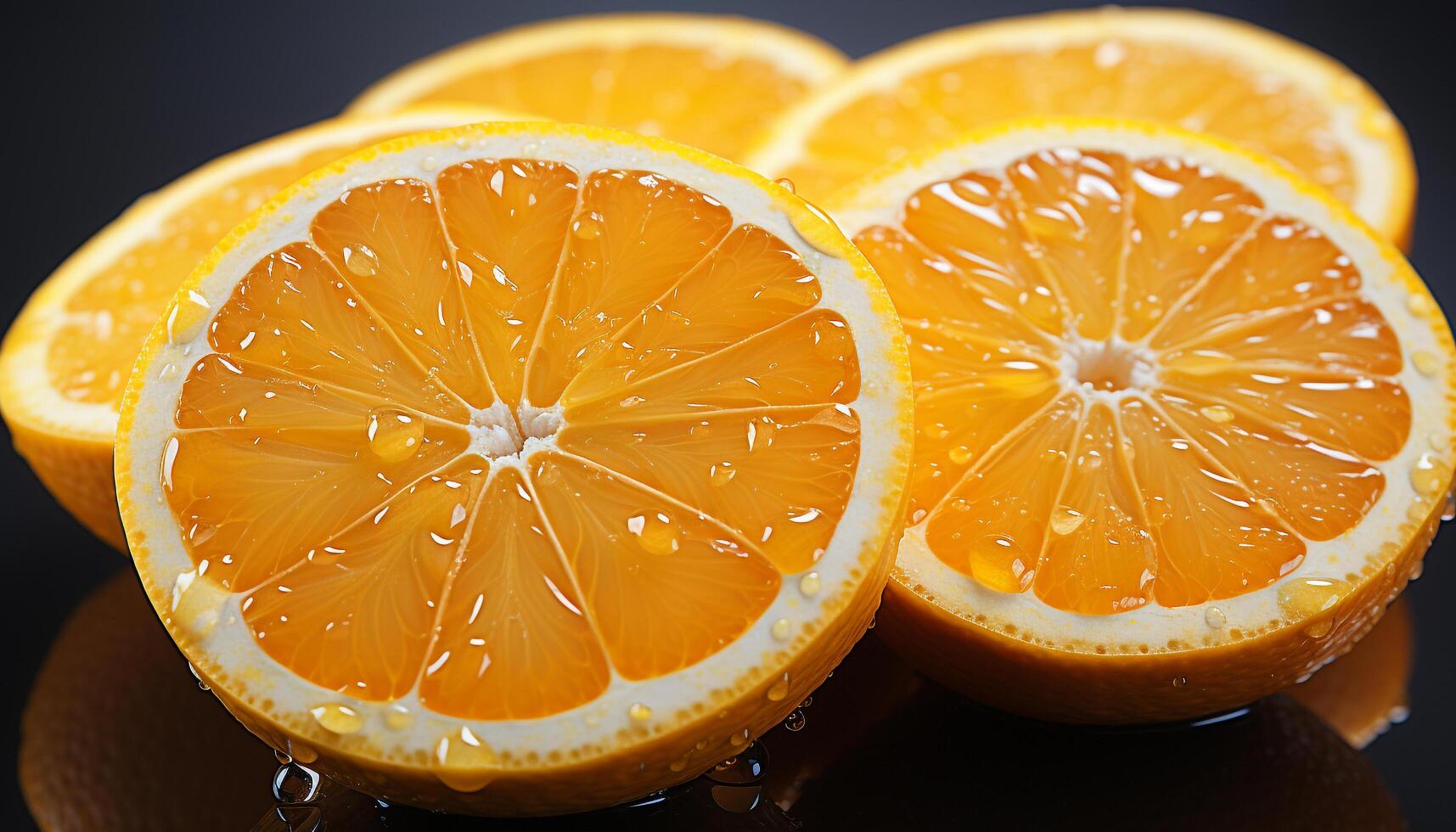 Fresh citrus fruits on table, vibrant colors, healthy eating generated by AI photo