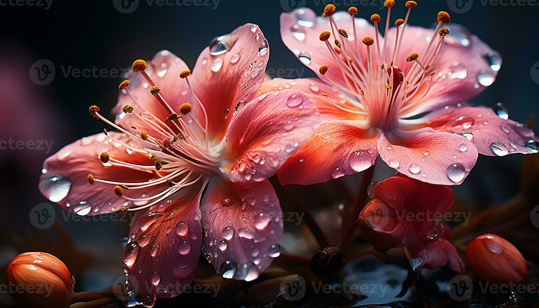 un vibrante ramo de flores de vistoso flores, mojado con gotas de lluvia generado por ai foto