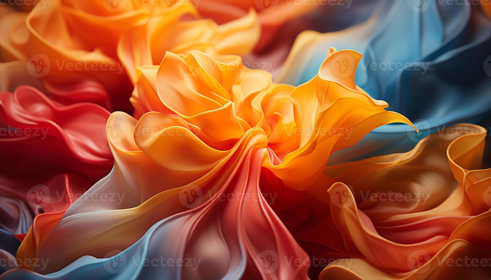 Abstract multi colored backdrop with vibrant silk petals flowing in motion generated by AI photo