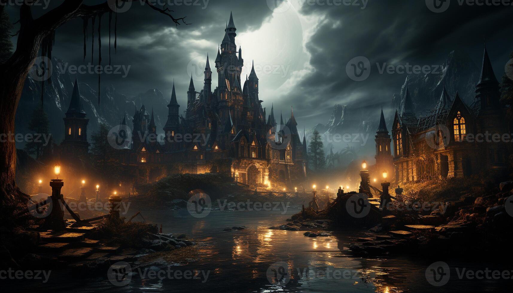 Spooky gothic cathedral, a dark symbol of ancient spirituality generated by AI photo