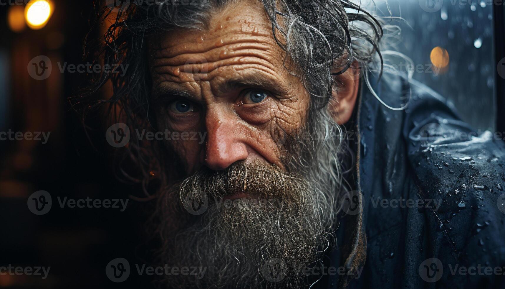 Serious man with gray hair looking at camera outdoors generated by AI photo