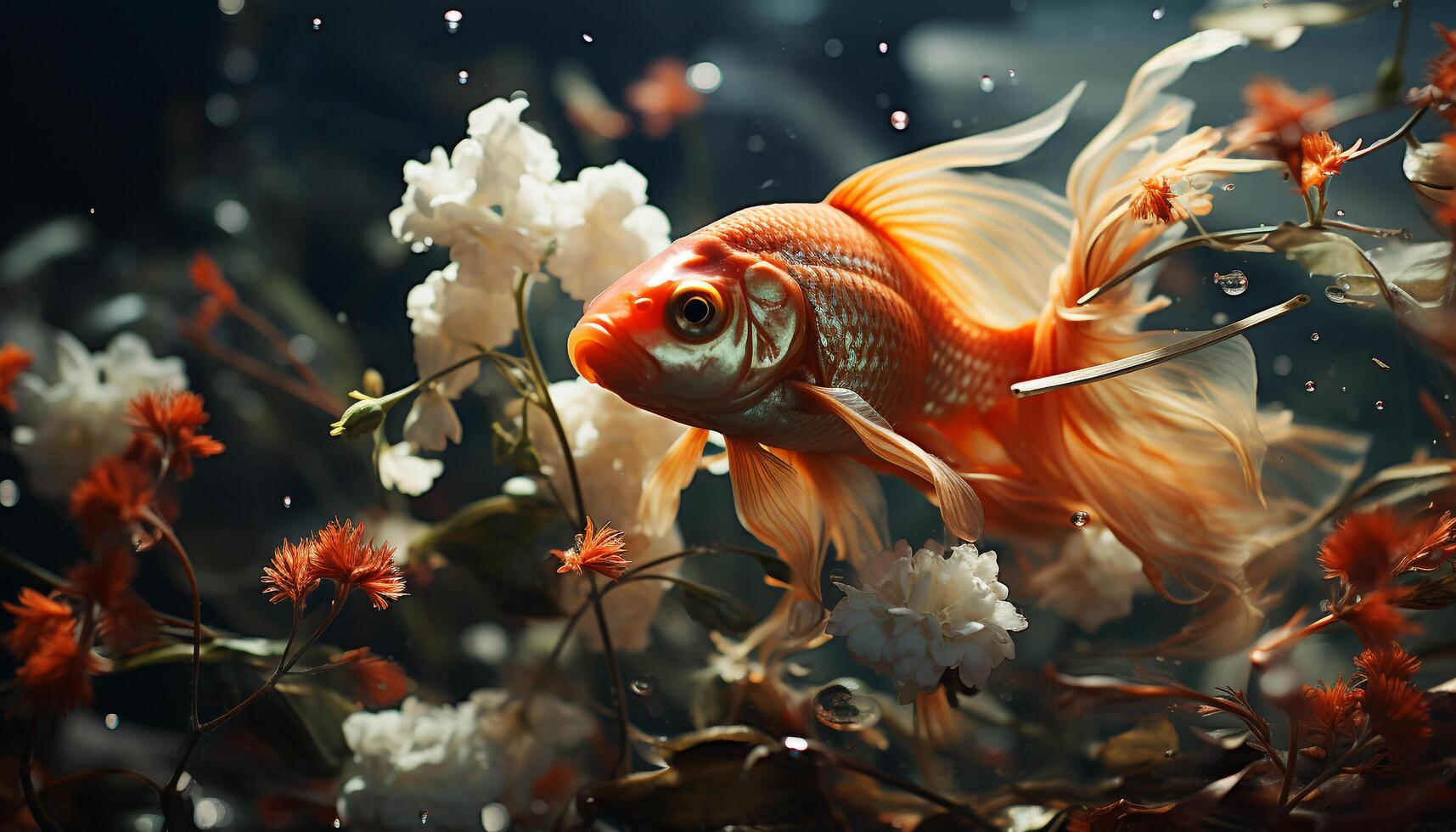 A colorful fish swims gracefully in a vibrant underwater world generated by AI photo