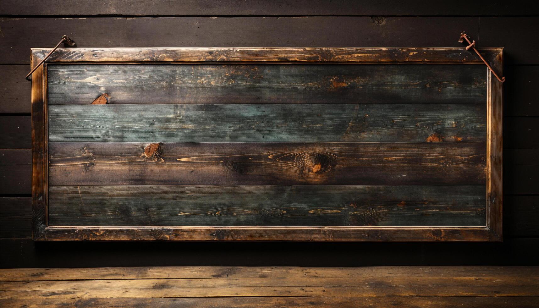 Old rustic wooden door with weathered steel frame and grunge background generated by AI photo