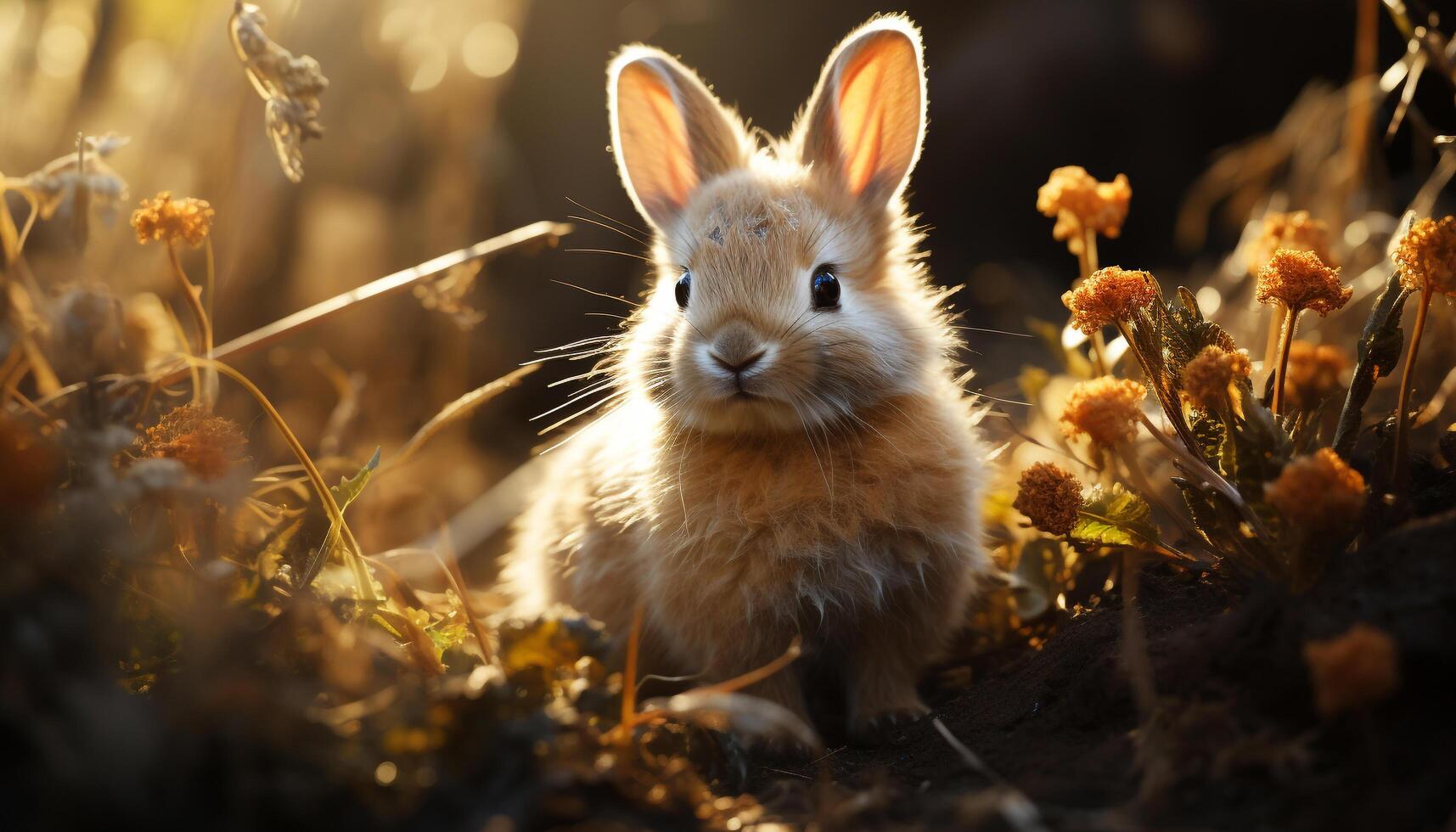 Cute baby rabbit sitting in grass, enjoying nature beauty generated by AI photo