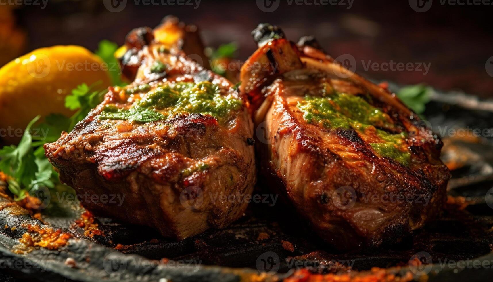 Grilled steak, barbecue meal, gourmet beef, cooked to perfection generated by AI photo
