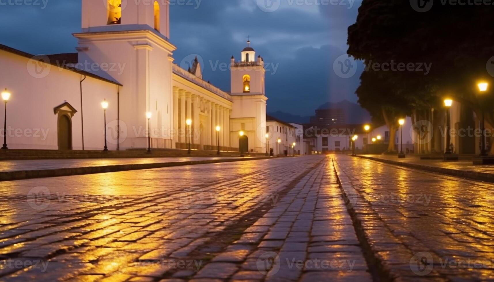 Night falls on the illuminated chapel, a famous Christian landmark generated by AI photo