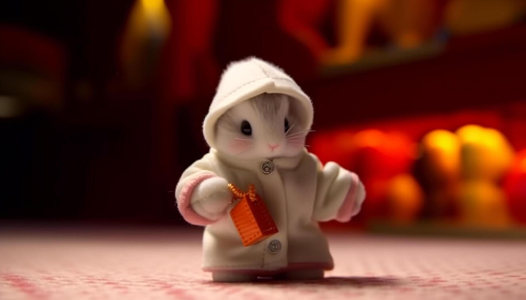 Cute animal toy, small gift, winter decoration, celebrating Christmas season generated by AI photo