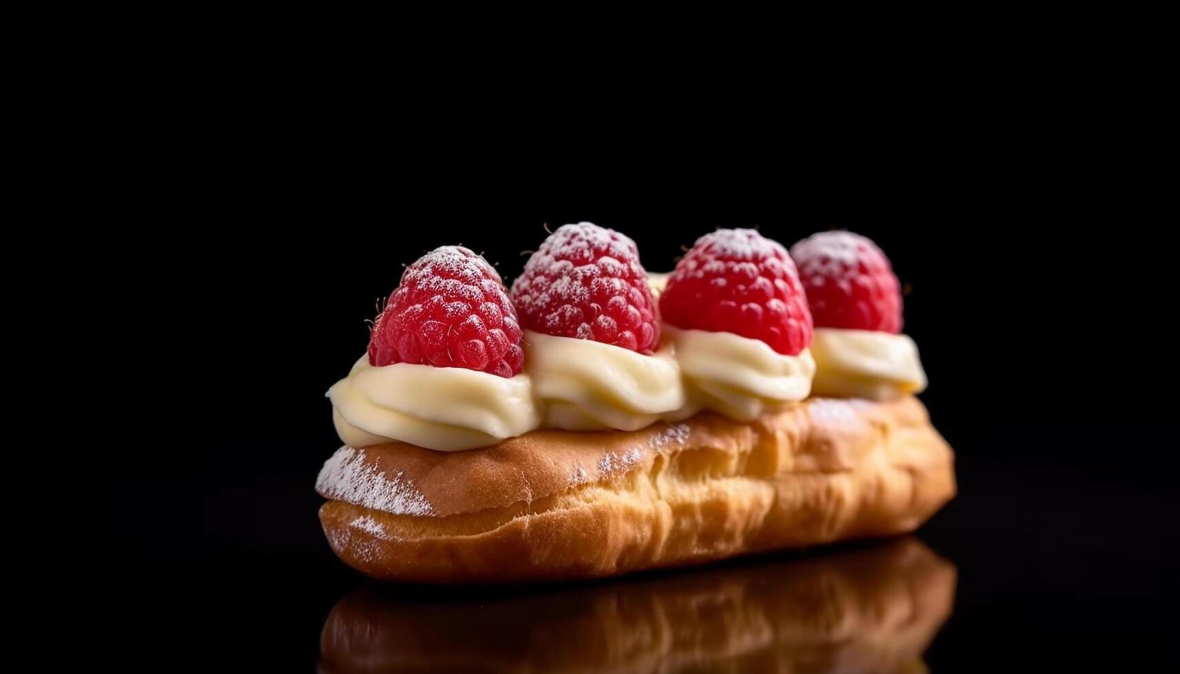Fresh raspberry dessert, gourmet sweet food, close up of baked pie generated by AI photo