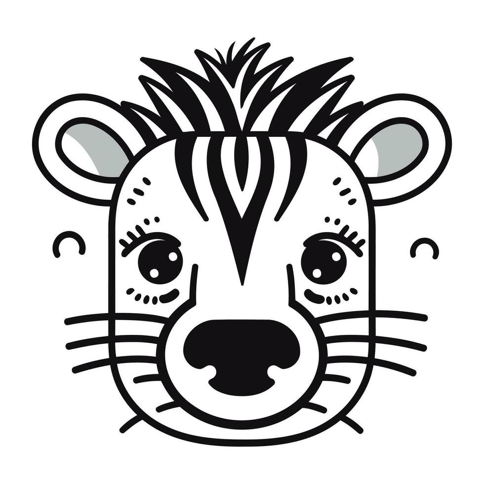 cute zebra face cartoon vector illustration graphic design in black and white