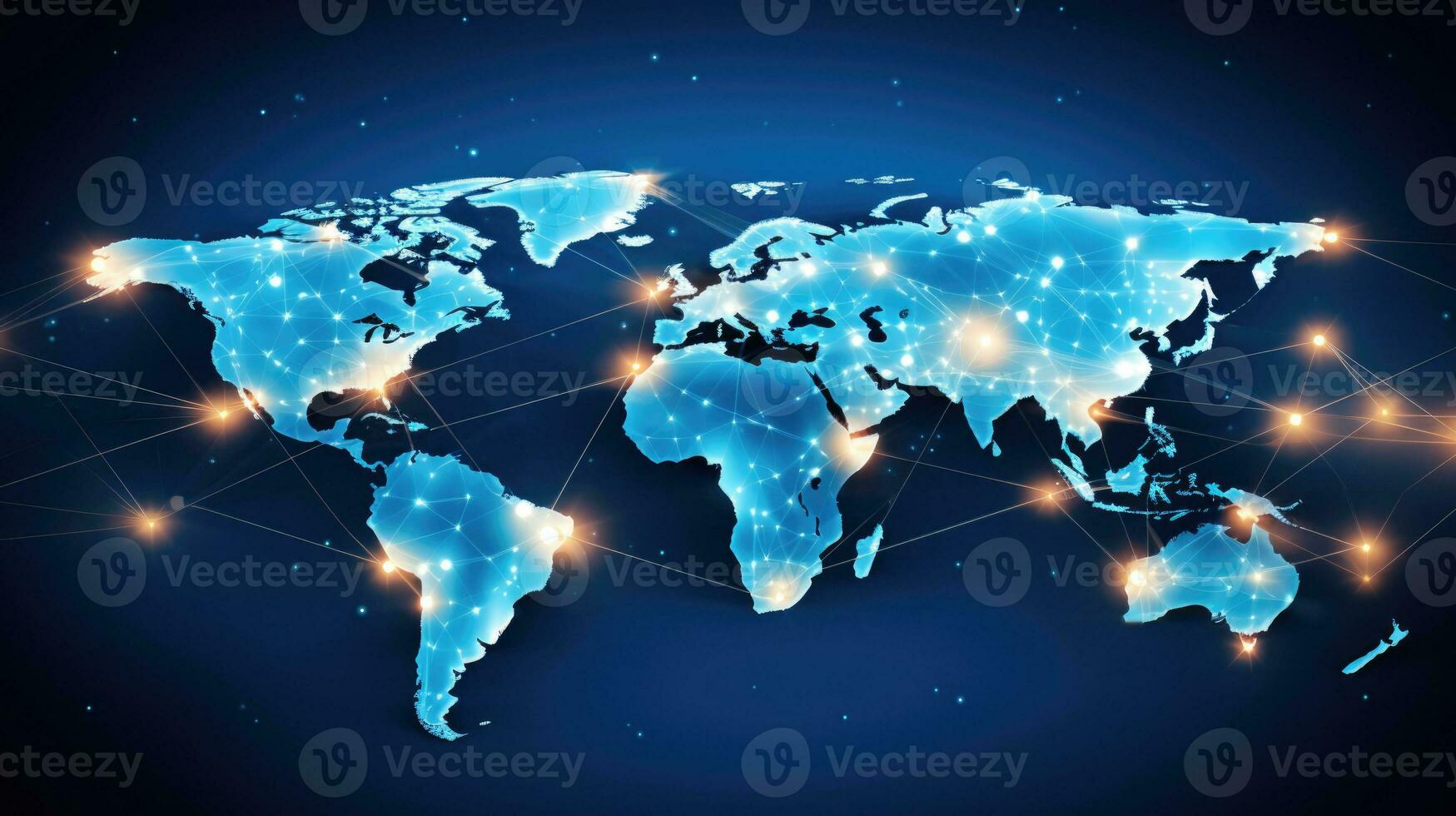 Global network connection on blue background. 3D rendering. Globalization concept Generative AI photo