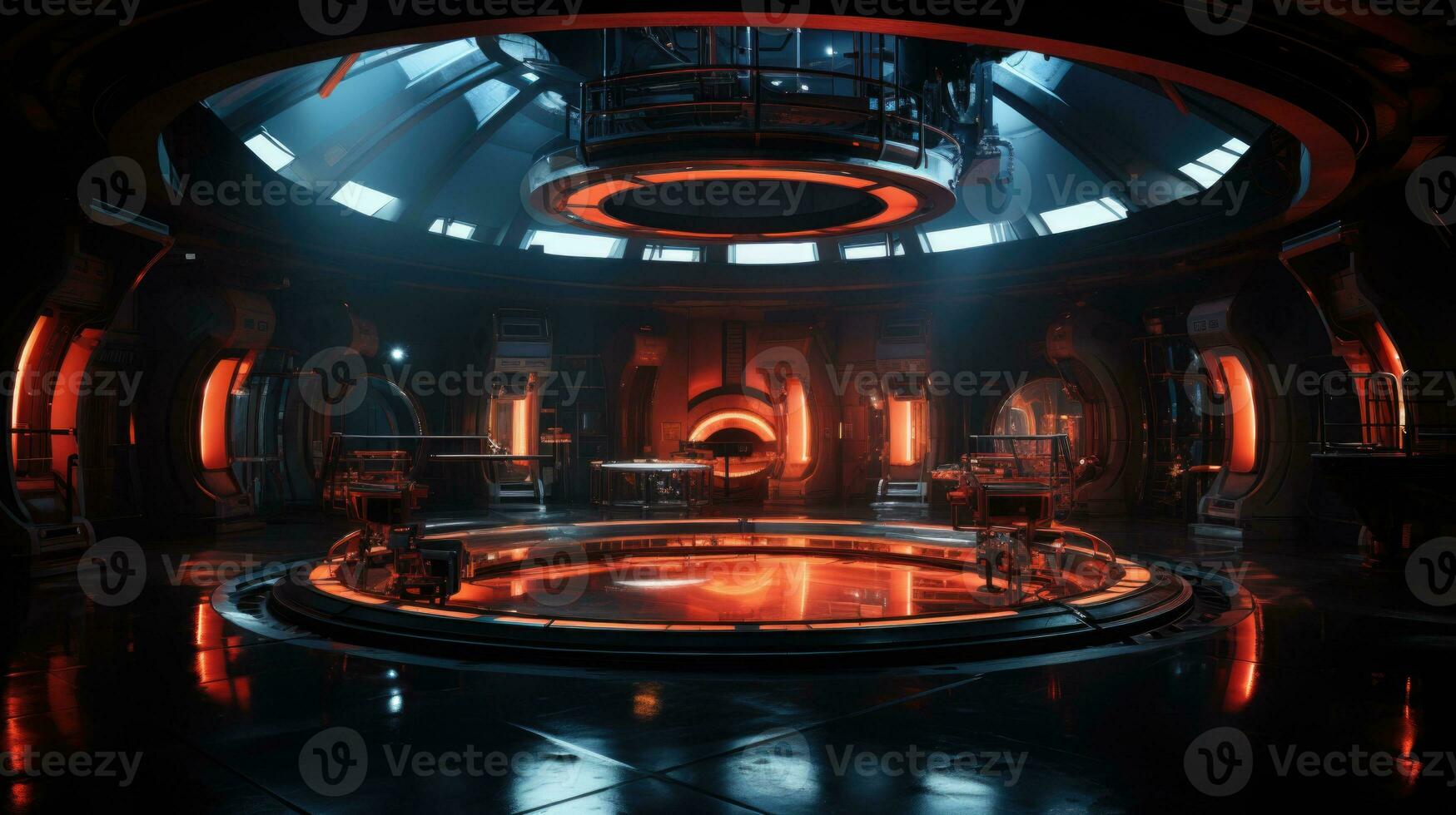 3D rendering of futuristic sci fi room scifi background with glowing lights Generative AI photo