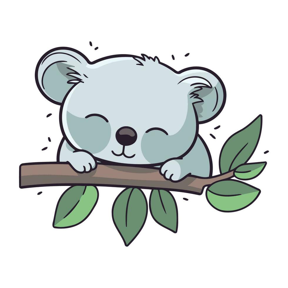 Cute koala sleeping on a branch. vector cartoon illustration.