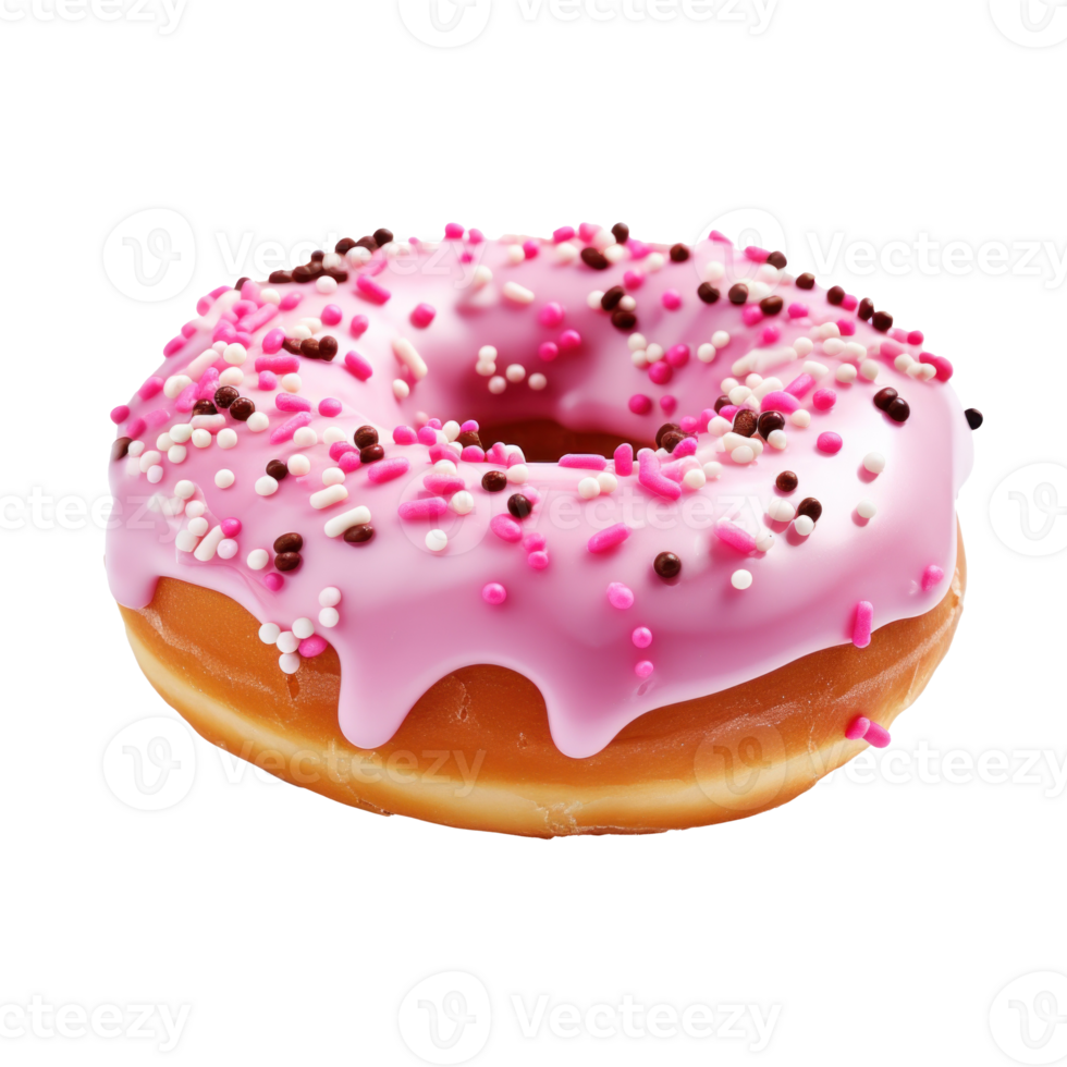a donut decorated with pink icing with sprinkles, isolated 33311595 PNG